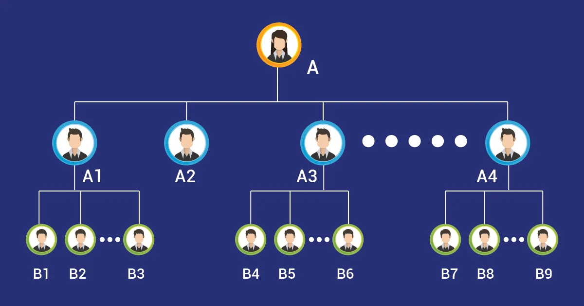 A Visual representation of a Unilevel MLM plan genealogy tree.