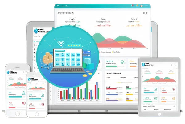 An illustration depicting direct selling software dashboard