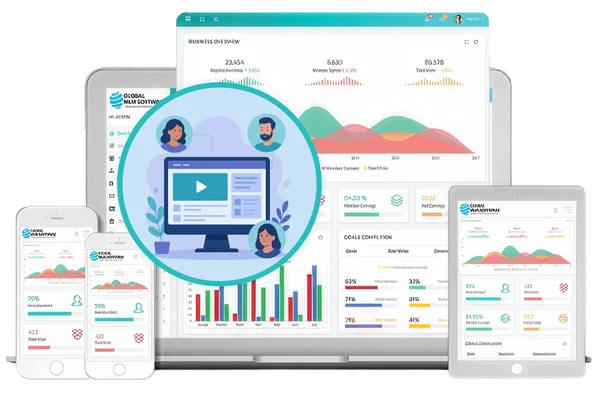 An illustration depicting elearning mlm software dashboard