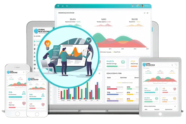 An illustration depicting energy mlm software dashboard