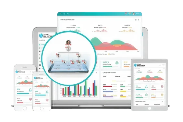 An illustration depicting hybrid mlm software dashboard