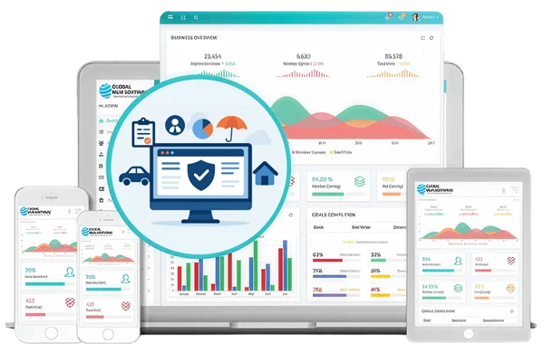 An illustration depicting insurance mlm software dashboard