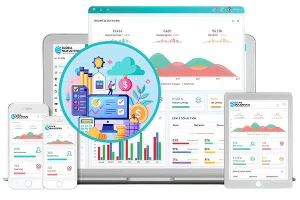 An illustration depicting mlm commission software dashboard
