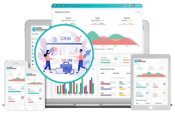 An illustration depicting mlm crm software dashboard