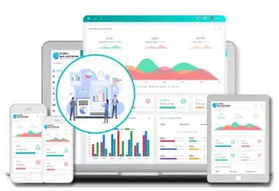 An illustration depicting mlm erp software dashboard