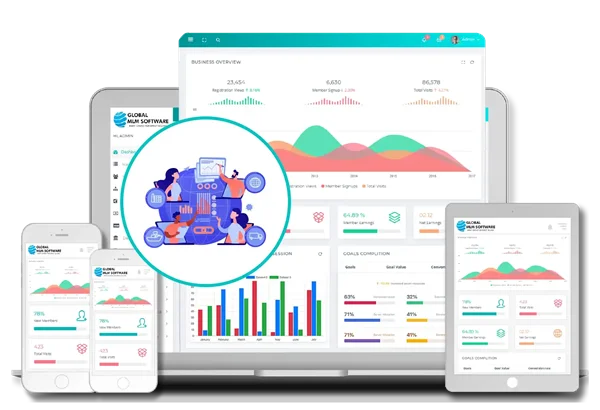 An illustration depicting mlm inventory management software dashboard