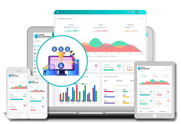 An illustration depicting mlm lead generation software dashboard