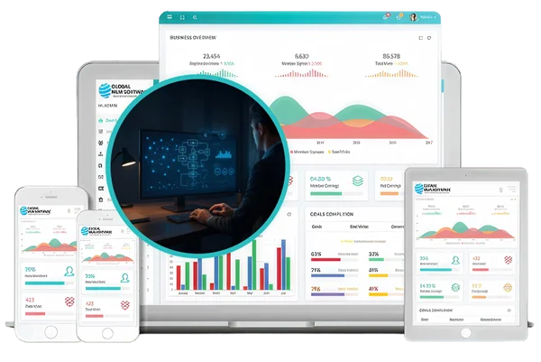 An illustration depicting mlm marketing automation dashboard