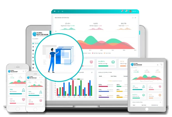 An illustration depicting mlm replicated website dashboard