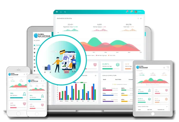 An illustration depicting OpenCart MLM Software dashboard