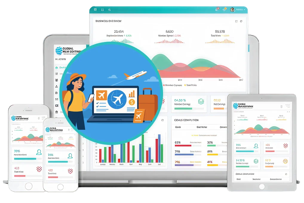 An illustration depicting travel mlm software