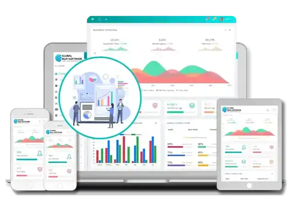 An illustration depicting mlm erp software dashboard